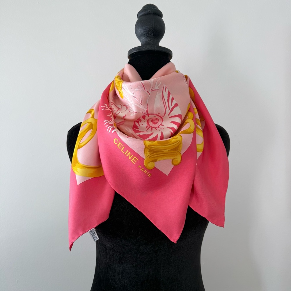 Authentic Celine Pink & Gold Seashell Silk Scarf - Picture 9 of 12